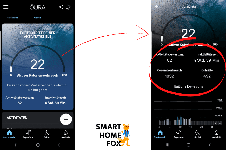 Man sieht den Aktivitäts-Score in der Oura App.